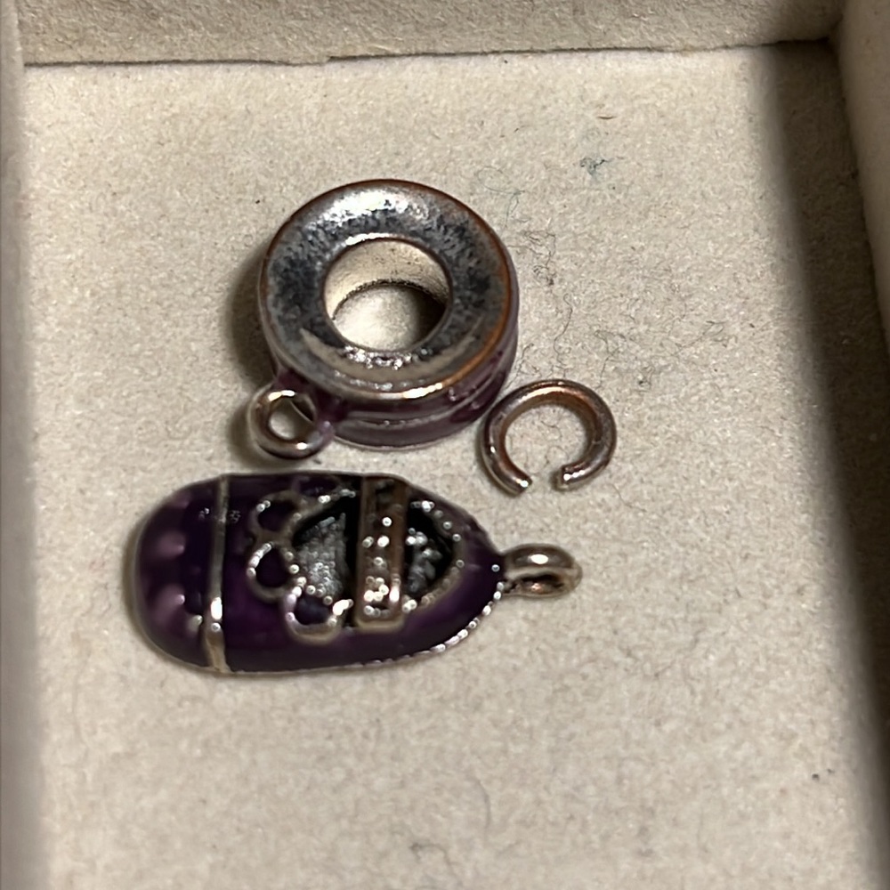 Brighton enamel silver purple baby shoe dangle charm bracelet necklace heart